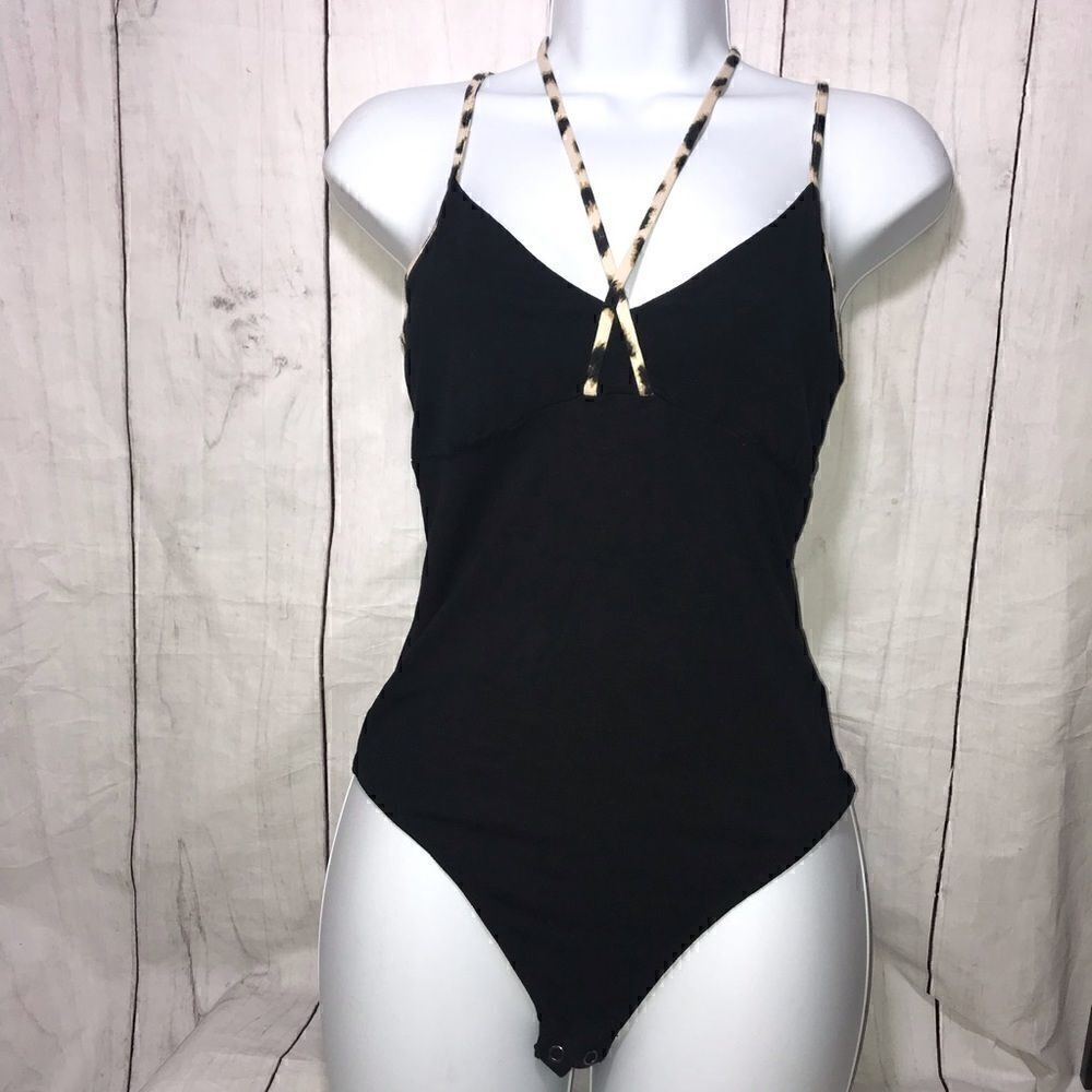 Express One Eleven Leopard Trim/Black Bodysuit-M